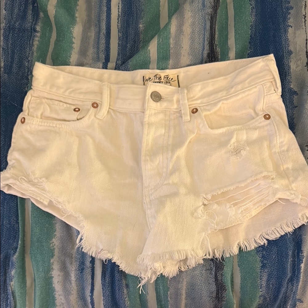We The Free White Denim Shorts